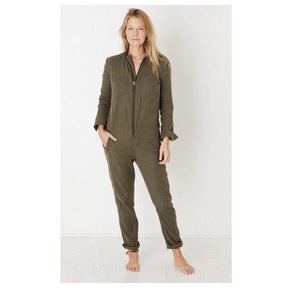ASKK NY Zip Front Long Sleeve Utility Jumpsuit Linen Lyocell In Green Size 3 - Picture 4 of 13